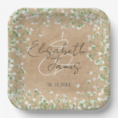 ベイビーズブレス フラワー ラスティック ボヘミアンファームハウス ウェディング ペーパープレート (正面)