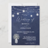 ベイビーズブレス ブルー 黒板 & メイソンジャー ストリングライト 招待状 (正面)