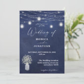 ベイビーズブレス ブルー 黒板 & メイソンジャー ストリングライト 招待状 (スタンド正面)