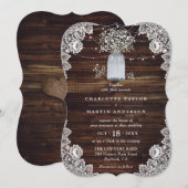 ベイビーズブレス メイソンジャー ウッド フローラルレース ウェディング 招待状 (正面/裏面)