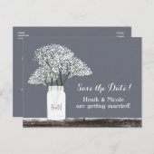 ベイビーズブレス メイソンジャー セーブデート グレー ポストカード (正面/裏面)