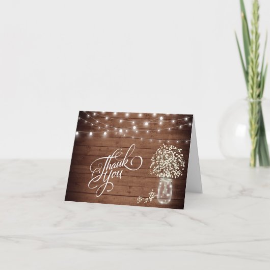 ベイビーズブレス メイソンジャー ラスティック ウッド フラワーリング サンキューカード (正面)