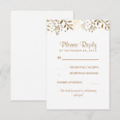 ベイビーズブレス ラスティック ゴールド ホワイト ウェディング RSVP カード (正面/裏面)