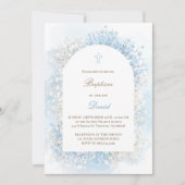 ベイビーズブレス 白 青 男の子 洗礼 招待状 (正面)