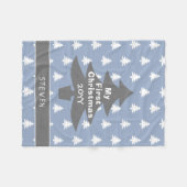 ベイビーズ初めてのクリスマスパステルブルーパーソナライズされた フリースブランケット (正面(横))