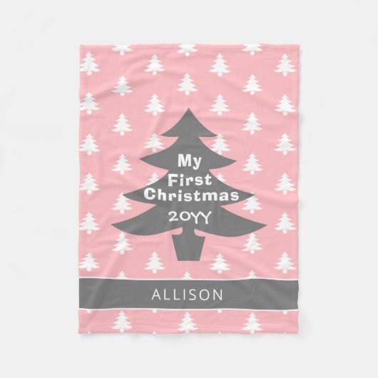 ベイビーズ初めてのクリスマス赤面ピパーソナライズされたンク フリースブランケット (正面)