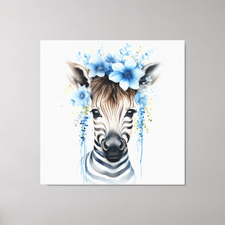 ベイビーゼブラ – 青い花冠 キャンバスプリント