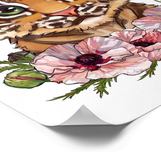 ベイビータイガーローズ動物ポスター | かわいいタイガーアート ポスター (角)