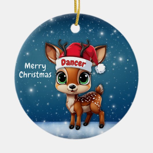 🦌🎄ベイビーディア、子鹿、雌鹿、トナカイ　メリークリスマス セラミックオーナメント (正面)