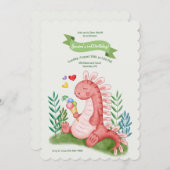 ベイビーディノピンクの招待状 招待状 (正面/裏面)