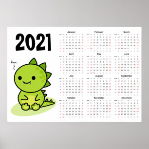 ベイビードラゴンカレンダー2021ポスター - 日曜日始まり ポスター