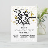 ベイビーバッシュ招待状 | ブラック, ホワイト＆ゴールド 招待状 (スタンド正面)