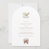 ベイビーバードの水彩画 ミニマル な NESTING PARTY 招待状 (正面)
