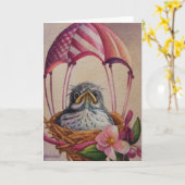 ベイビーバード フレッジプリンセス ピンクパラシュート 水彩画アート カード (黄色い花)