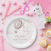 ベイビーピンクのホットエアーバルーンガールベイビーシャワー ペーパープレート (パーティー)