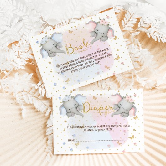 ベイビーピンクブルーフラワールサファリゾウの本 エンクロージャーカード
