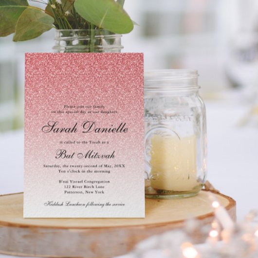 ベイビーピンク グリッター グラム バット ミッツヴァー 招待状