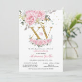 ベイビーピンク フラワーデザイン ゴールド XV キンセアニエラ キンセア 15 招待状 (スタンド正面)