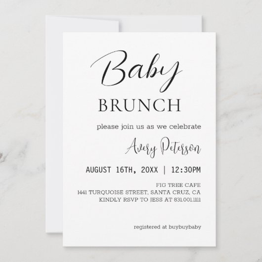 ベイビーブランチ 現代のベビーシャワー 性別発表パーティー 招待状 (正面)