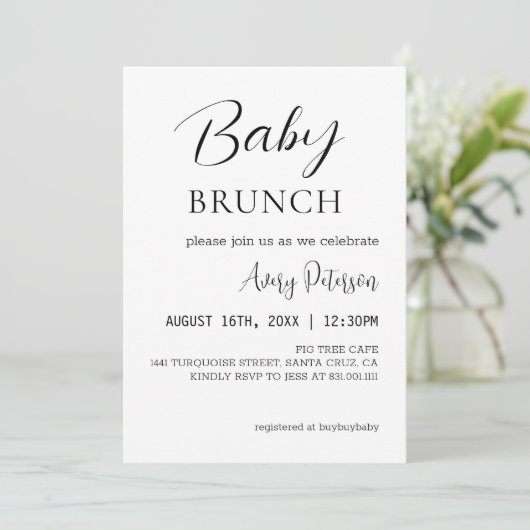 ベイビーブランチ 現代のベビーシャワー 性別発表パーティー 招待状 (スタンド正面)