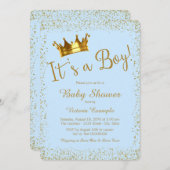 ベイビーブルーとゴールドのベビーシャワー 招待状 (正面/裏面)