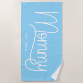 ベイビーブルーとホワイトのモノライン マミー ビーチタオル (正面)