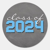 ベイビーブルーとホワイトの黒板デザイン卒業ステッカー ラウンドシール (正面)