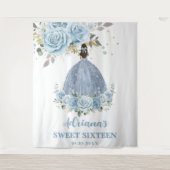 ベイビーブルーの花のスイート16 シックスティーン バースデー キンセ タペストリー (正面)