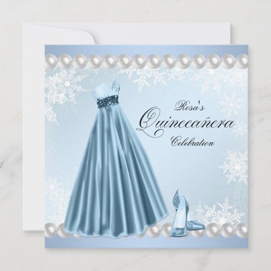ベイビーブルーの雪の結晶のQuinceanera招待状 招待状 (正面)