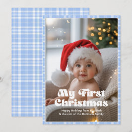 ベイビーブルーアイスグチェックのファーストクリスマスベイビー シーズンカード