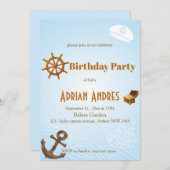 ベイビーブルーキャプテン誕生日招待状 招待状 (正面/裏面)