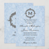 ベイビーブルーダマスクグレー ヴィンテージ モノグラム ウェディング 招待状 (正面/裏面)