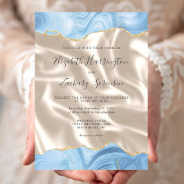 ベイビーブルー+ゴールド+アゲート+アイボリーシルク 結婚式 招待状