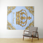 ベイビーブルー ゴールド プリンス ベビーシャワーバックドロップ タペストリー (インサイチュ(横))