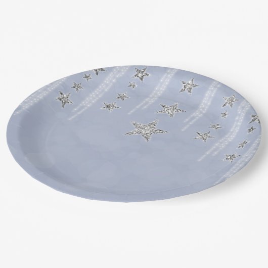 ベイビーブルー & シルバーグリッター スターズ スイート16 パーティー ペーパープレート (アングル)