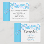 ベイビーブルー・フローラル・スワールとホワイト - レセプション エンクロージャーカード (正面/裏面)