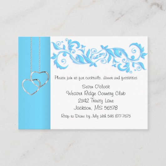 ベイビーブルー・フローラル・スワールとホワイト - レセプション エンクロージャーカード (正面)