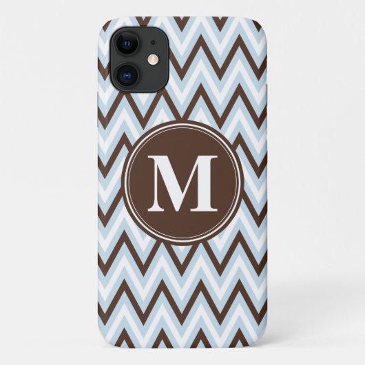ベイビーブルー ブラウン チェvron モノグラム付き Case-Mate iPhoneケース (裏面)