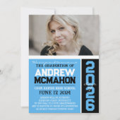 ベイビーブルー＆ブラックの卒業写真発表 招待状 (正面)