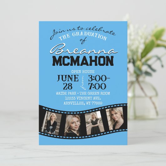 ベイビーブルー & ブラック 映画のフィルムテープ 5 枚の写真 卒業 招待状