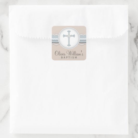ベイビーブルー |ベージュ宗教お祝い十字架 スクエアシール (バッグ)
