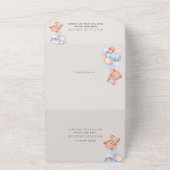 ベイビーベアー、ブルーバルーン、ファーストバースデー オールインワン招待状 (外側)