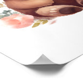 ベイビーベア ピンクの花 水彩 Nursery 壁アート ポスター (角)