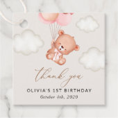 ベイビーベア、ピンクの風船、ファーストバースデー フェイバータグ (正面)