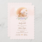 ベイビーベア ピンク ベイビーシャワー 招待状 (正面/裏面)