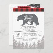 ベイビーベア | 赤素朴ちゃんシャワー | ランバージャック インビテーションポストカード (正面/裏面)