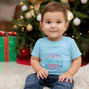 ベイビーボーイのファーストクリスマスブルー ベビーTシャツ