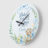 ベイビーボーイの初めてのクリスマス - 名前と写真入りオリジナルギフト ラージ壁時計 (傾斜)