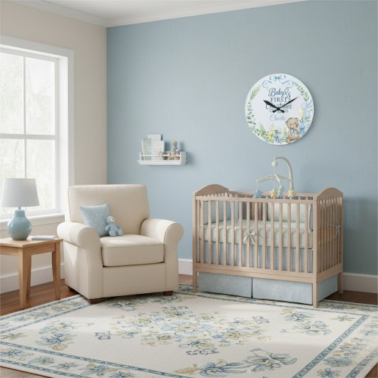 ベイビーボーイの初めてのクリスマス - 名前と写真入りオリジナルギフト ラージ壁時計