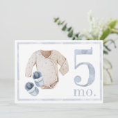 ベイビーボーイ ウォーターカラー マイルストーン 5ヶ月 お誕生日カード 招待状 (スタンド正面)